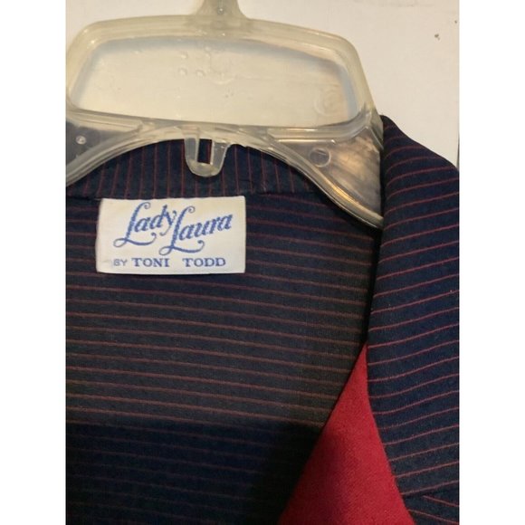 Vintage 70s Clothing Lady Laura dress by Toni Todd Blue Red Pinstripe - Picture 4 of 6
